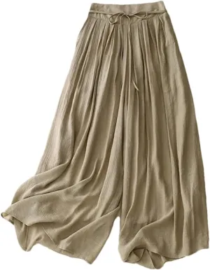 Bciopll Women's High Waist Double-Layer Pleated Wide-Leg Pants Summer Retro Loose Lace-Up Casual Trouser