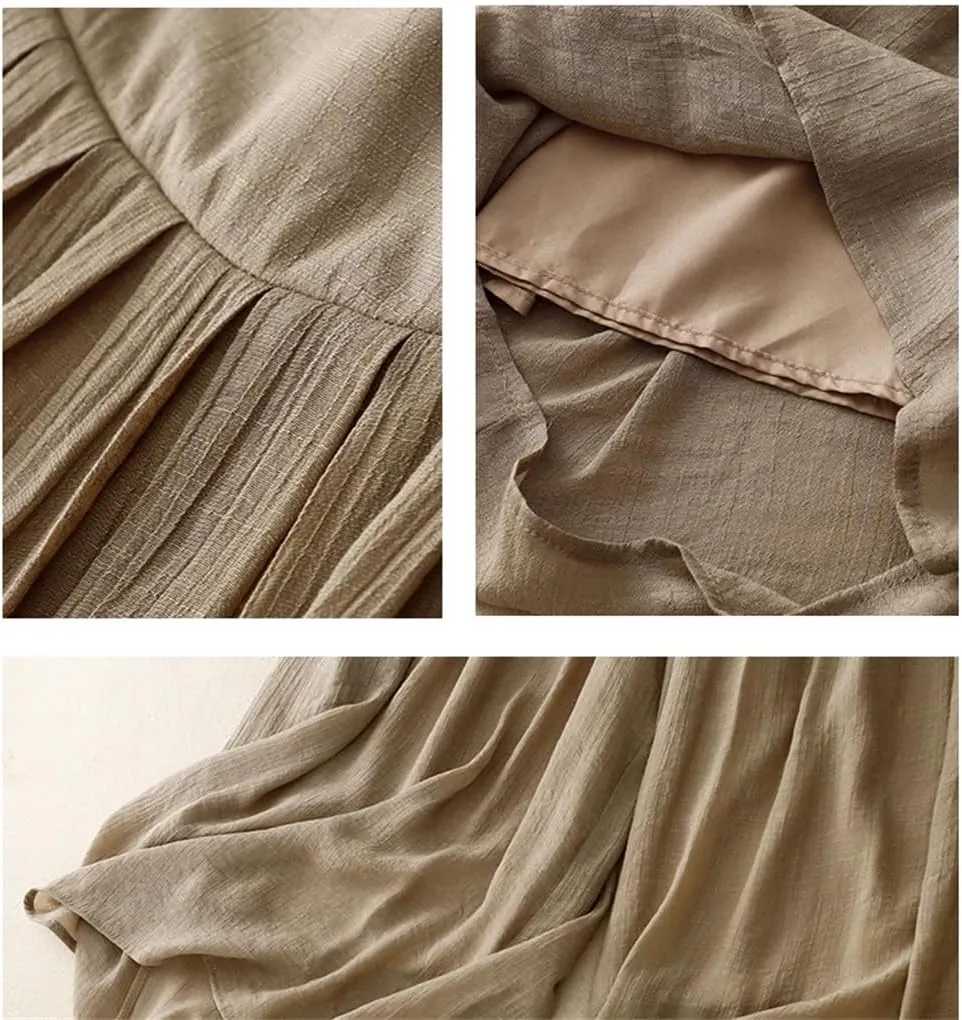 Bciopll Women's High Waist Double-Layer Pleated Wide-Leg Pants Summer Retro Loose Lace-Up Casual Trouser