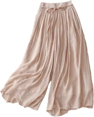Bciopll Women's High Waist Double-Layer Pleated Wide-Leg Pants Summer Retro Loose Lace-Up Casual Trouser