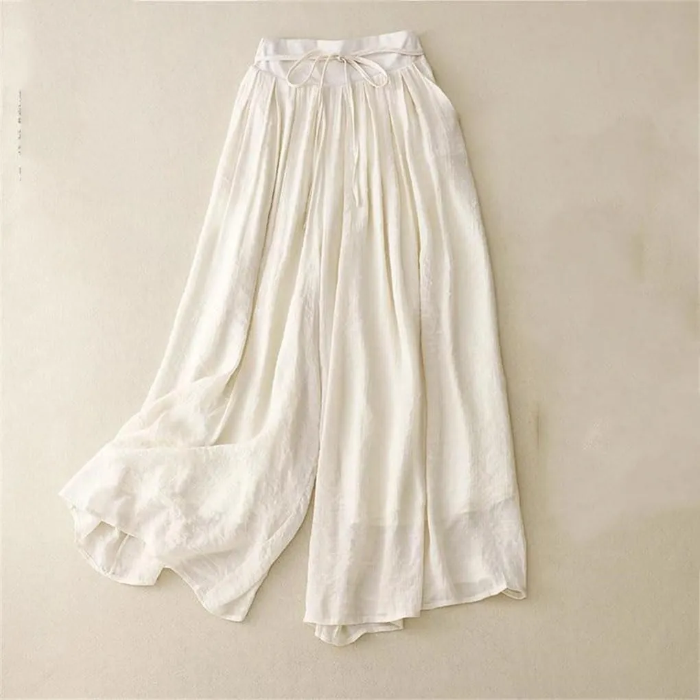 Bciopll Women's High Waist Double-Layer Pleated Wide-Leg Pants Summer Retro Loose Lace-Up Casual Trouser