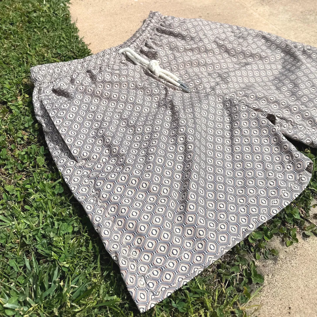 Beige Pattern Swim Shorts