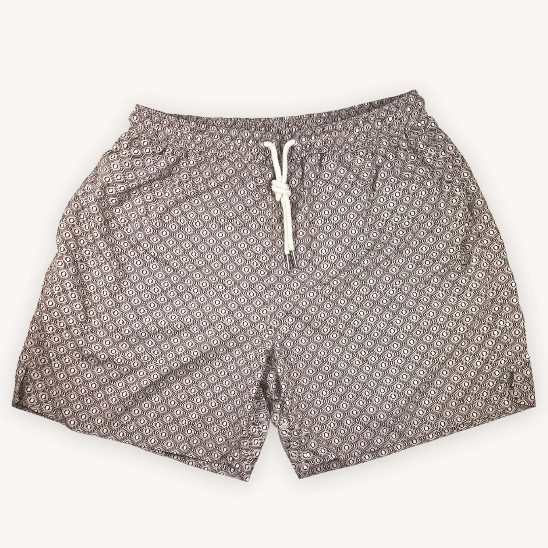 Beige Pattern Swim Shorts