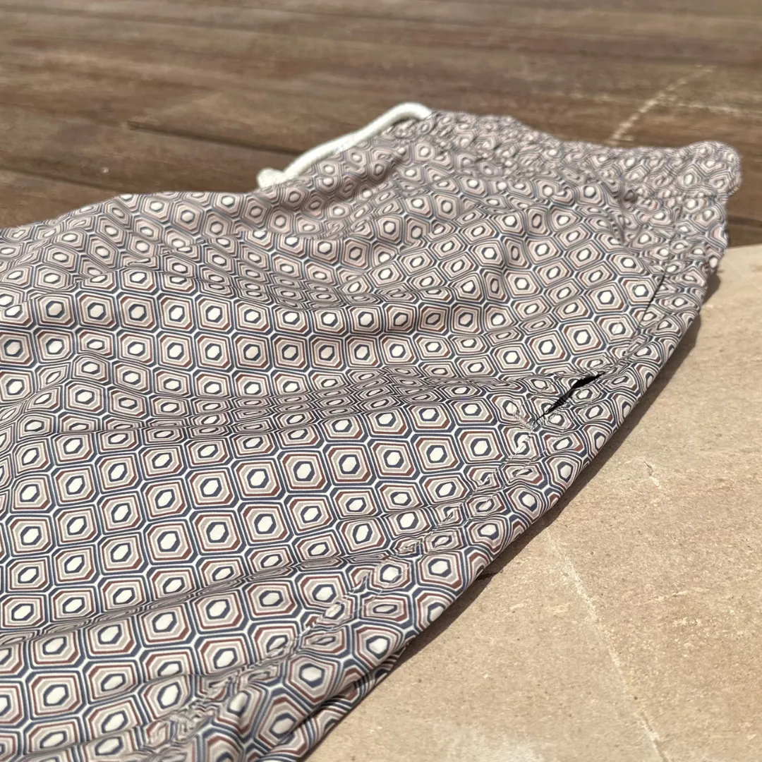 Beige Pattern Swim Shorts