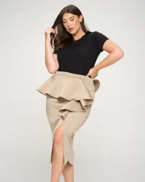 Bella Neoprene Midi Skirt | Mushroom