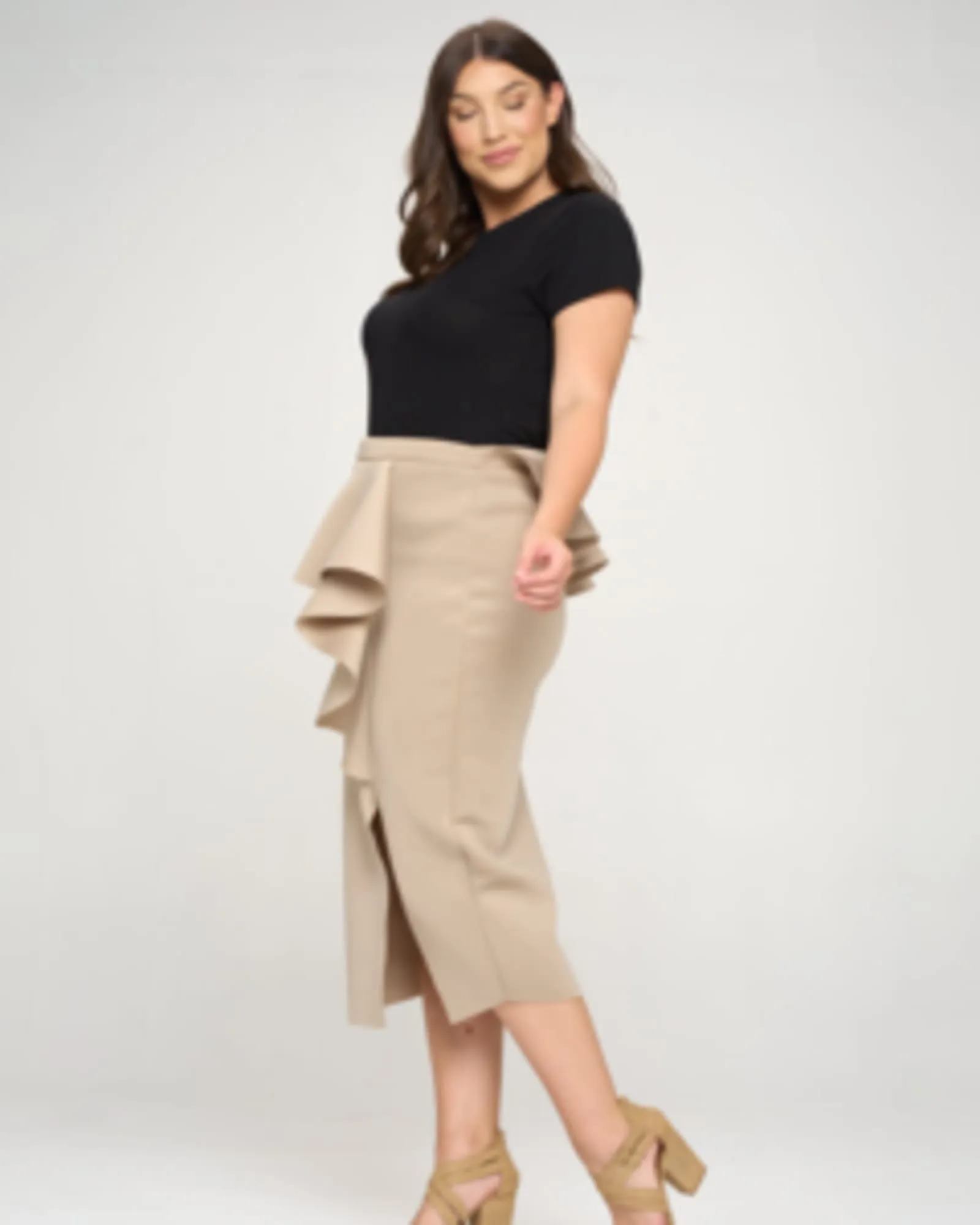 Bella Neoprene Midi Skirt | Mushroom