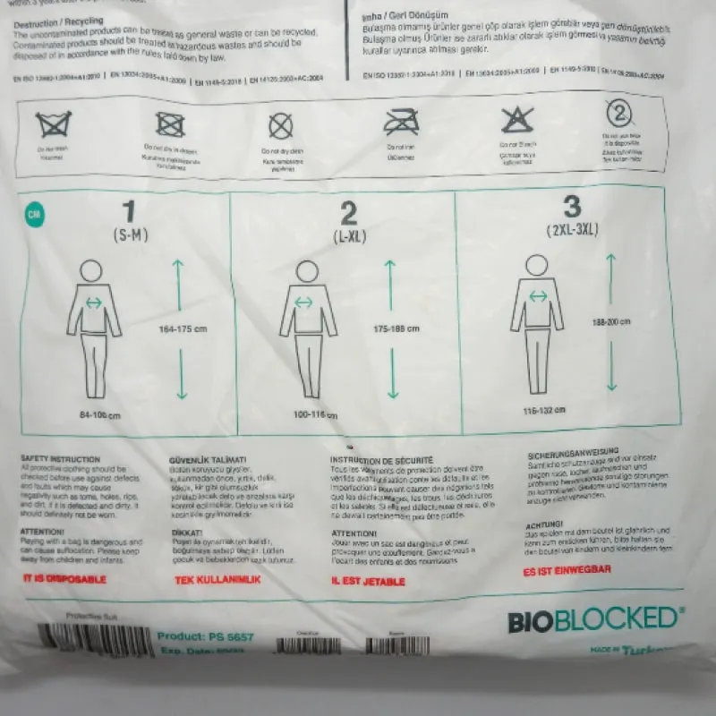 BioBlocked Type 5B/6B One-Piece Hooded Protective L- XL Suit PS5657-2