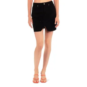 Black Split Distressed Denim Mini Skirt