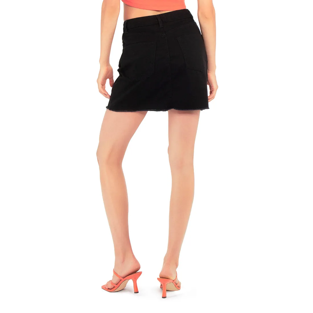 Black Split Distressed Denim Mini Skirt