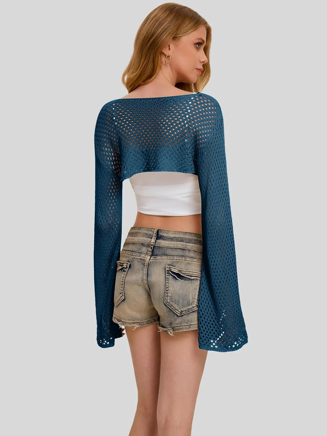 Bloggerlove Crochet Crop Tops for Women Trendy Bolero Hollow Out Shrug Sweaters Sexy Beach Cover Ups Y2K Tops S-XL