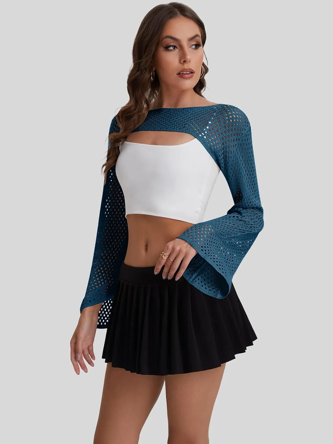Bloggerlove Crochet Crop Tops for Women Trendy Bolero Hollow Out Shrug Sweaters Sexy Beach Cover Ups Y2K Tops S-XL