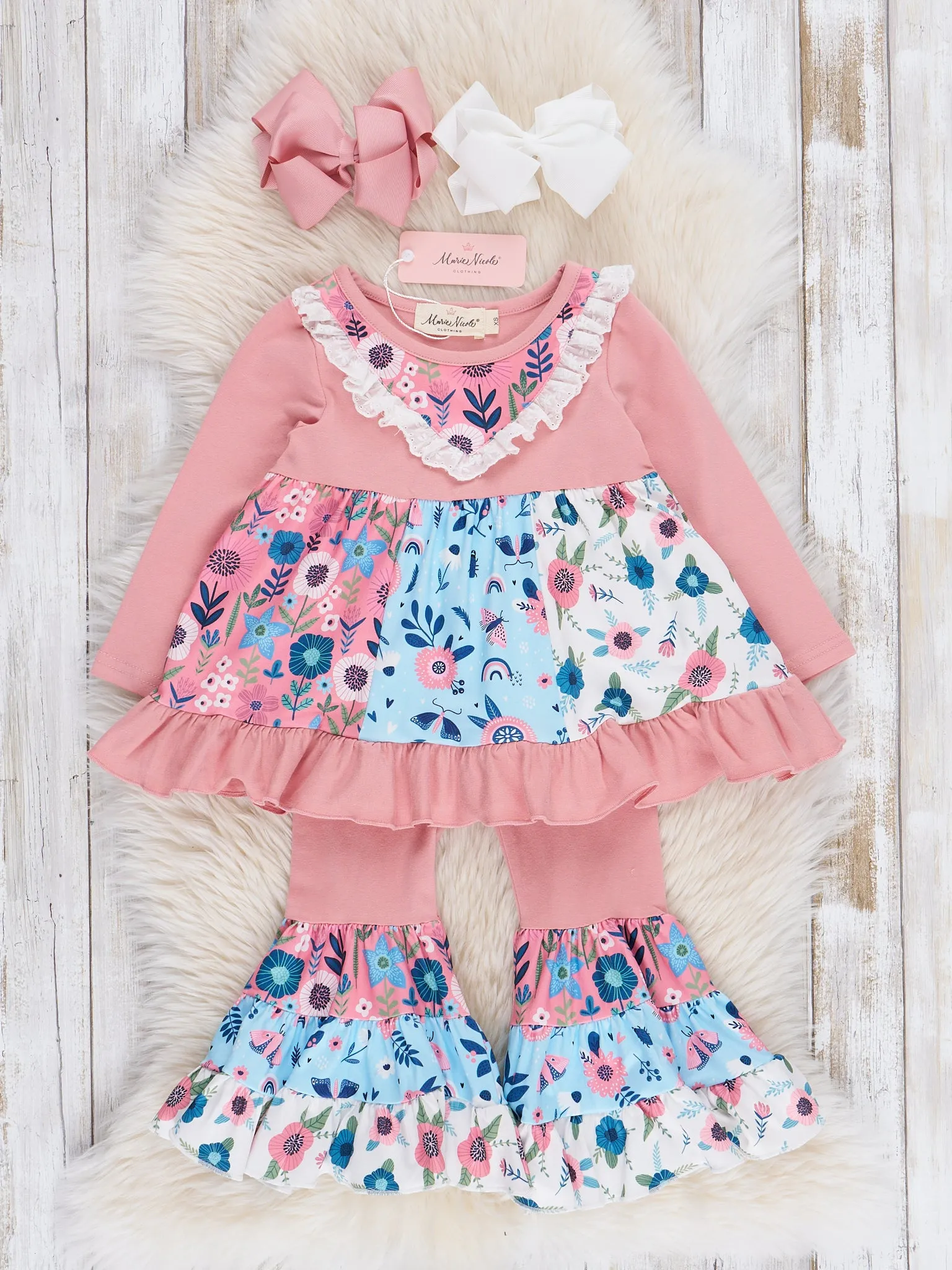 Blush Garden Ruffle Bell Bottoms Outfit