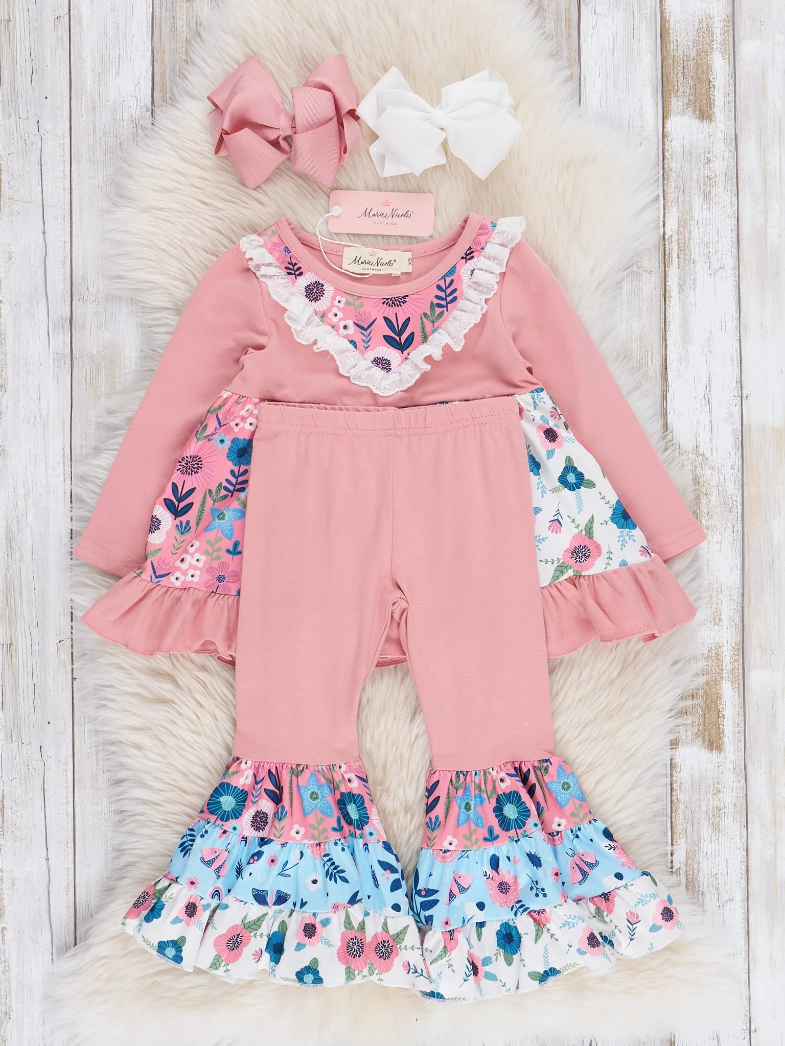 Blush Garden Ruffle Bell Bottoms Outfit