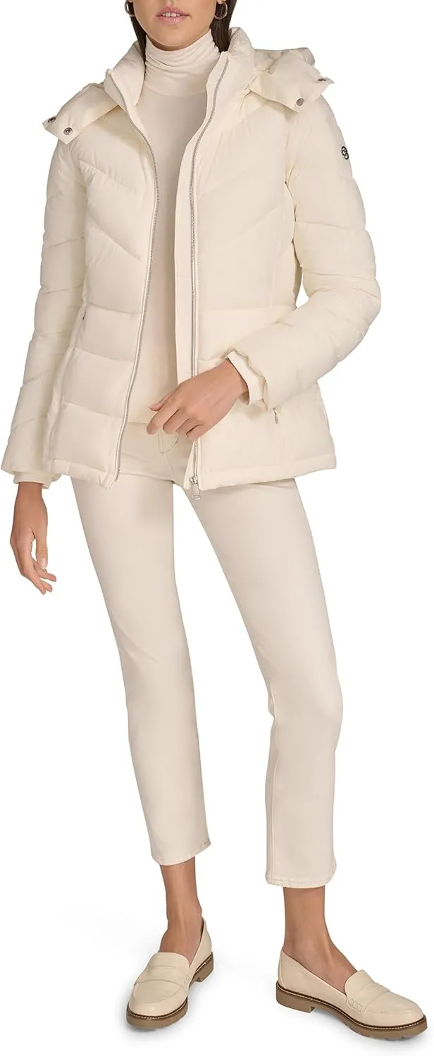 Calvin Klein Women's Hooded Zip Front Puffer Long Sleeve Coat