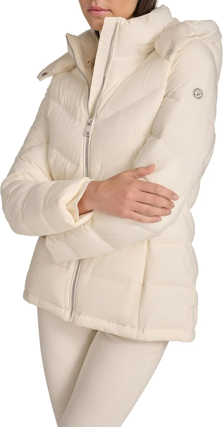 Calvin Klein Women's Hooded Zip Front Puffer Long Sleeve Coat