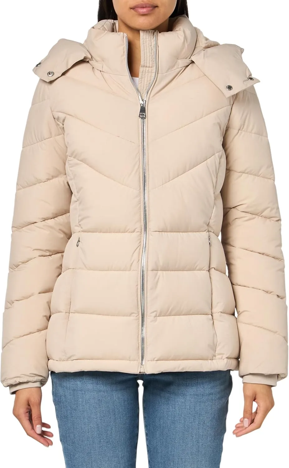 Calvin Klein Women's Hooded Zip Front Puffer Long Sleeve Coat