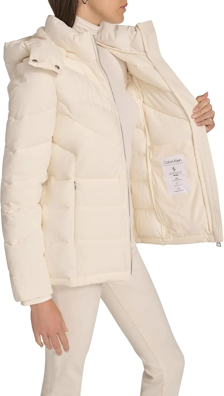 Calvin Klein Women's Hooded Zip Front Puffer Long Sleeve Coat