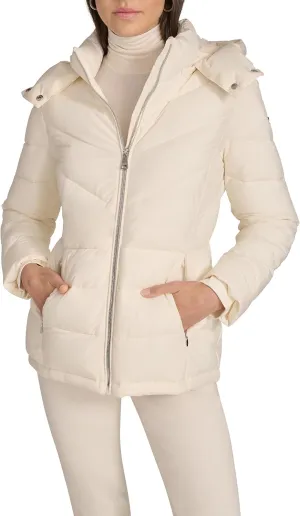 Calvin Klein Women's Hooded Zip Front Puffer Long Sleeve Coat