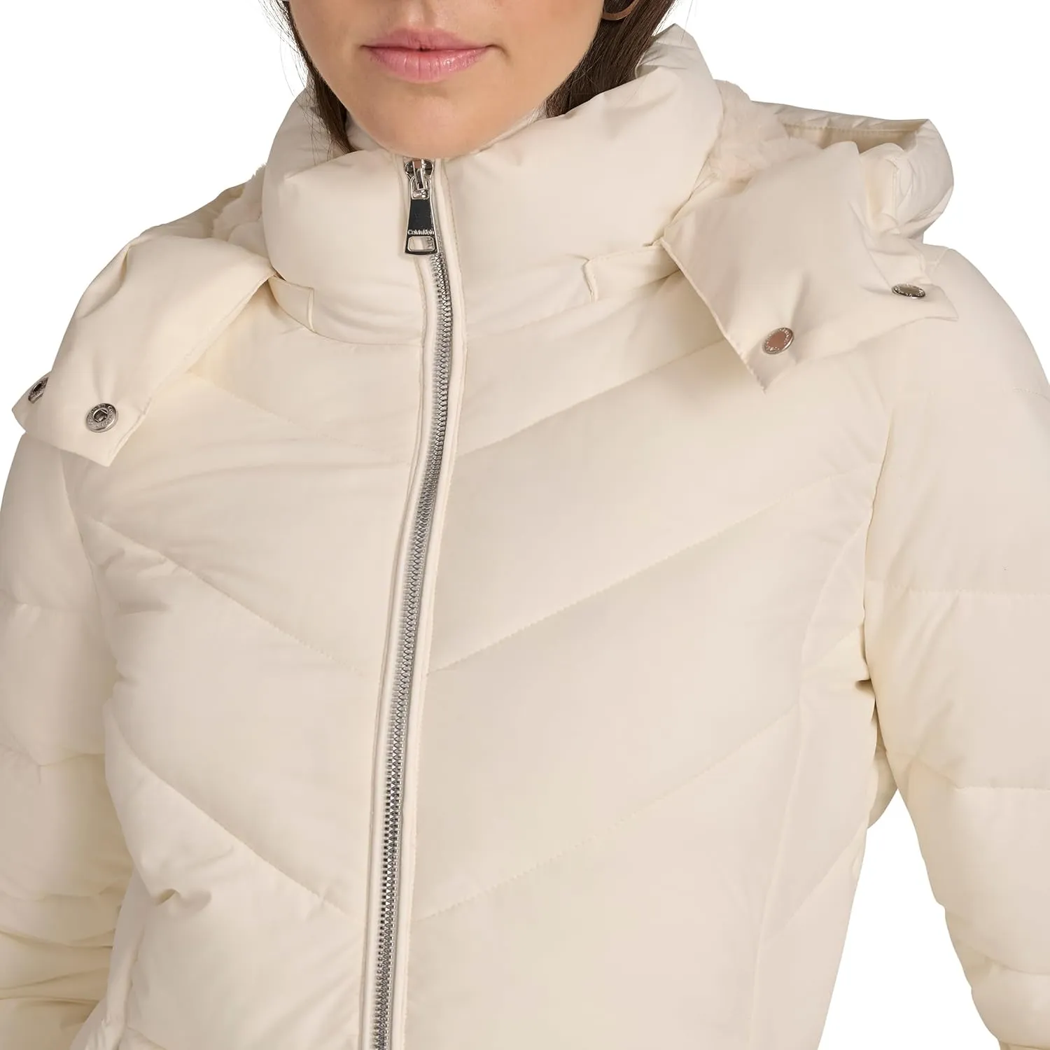 Calvin Klein Women's Hooded Zip Front Puffer Long Sleeve Coat