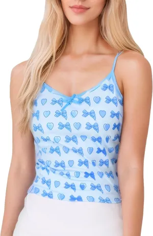 Camisole Tops for Women, V Neck Monkey Cami Tank Adjustable Spaghetti Gen Z Vacation Beach Sleeveless Bow Top