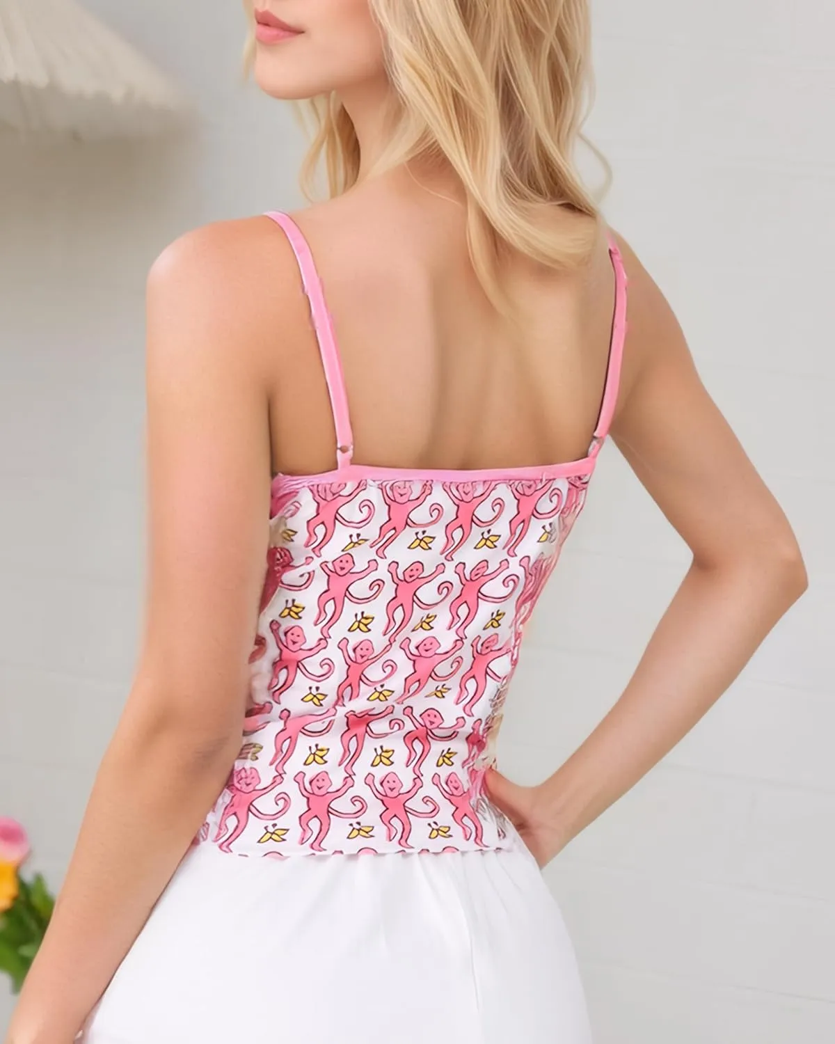 Camisole Tops for Women, V Neck Monkey Cami Tank Adjustable Spaghetti Gen Z Vacation Beach Sleeveless Bow Top