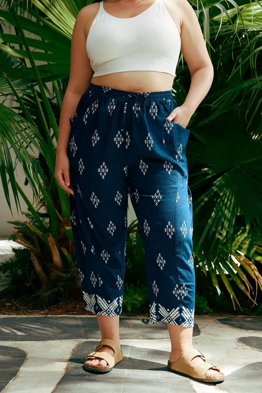 CARCOS Plus Size Pants Womens Summer Palazzo Harem Pants Drawstring Lantern Beach Pant Ankle Vacation Pant with Pocket Xl-5XL