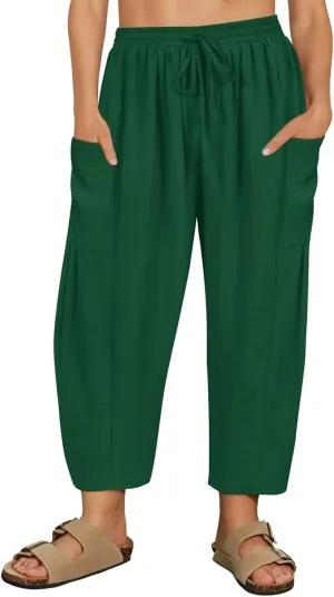 CARCOS Plus Size Pants Womens Summer Palazzo Harem Pants Drawstring Lantern Beach Pant Ankle Vacation Pant with Pocket Xl-5XL