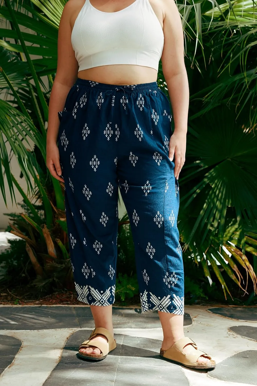 CARCOS Plus Size Pants Womens Summer Palazzo Harem Pants Drawstring Lantern Beach Pant Ankle Vacation Pant with Pocket Xl-5XL