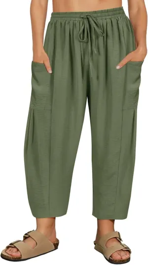 CARCOS Plus Size Pants Womens Summer Palazzo Harem Pants Drawstring Lantern Beach Pant Ankle Vacation Pant with Pocket Xl-5XL