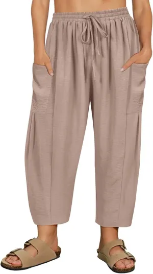 CARCOS Plus Size Pants Womens Summer Palazzo Harem Pants Drawstring Lantern Beach Pant Ankle Vacation Pant with Pocket Xl-5XL