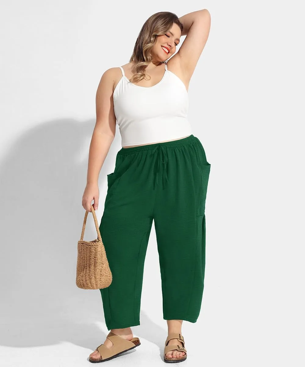 CARCOS Plus Size Pants Womens Summer Palazzo Harem Pants Drawstring Lantern Beach Pant Ankle Vacation Pant with Pocket Xl-5XL