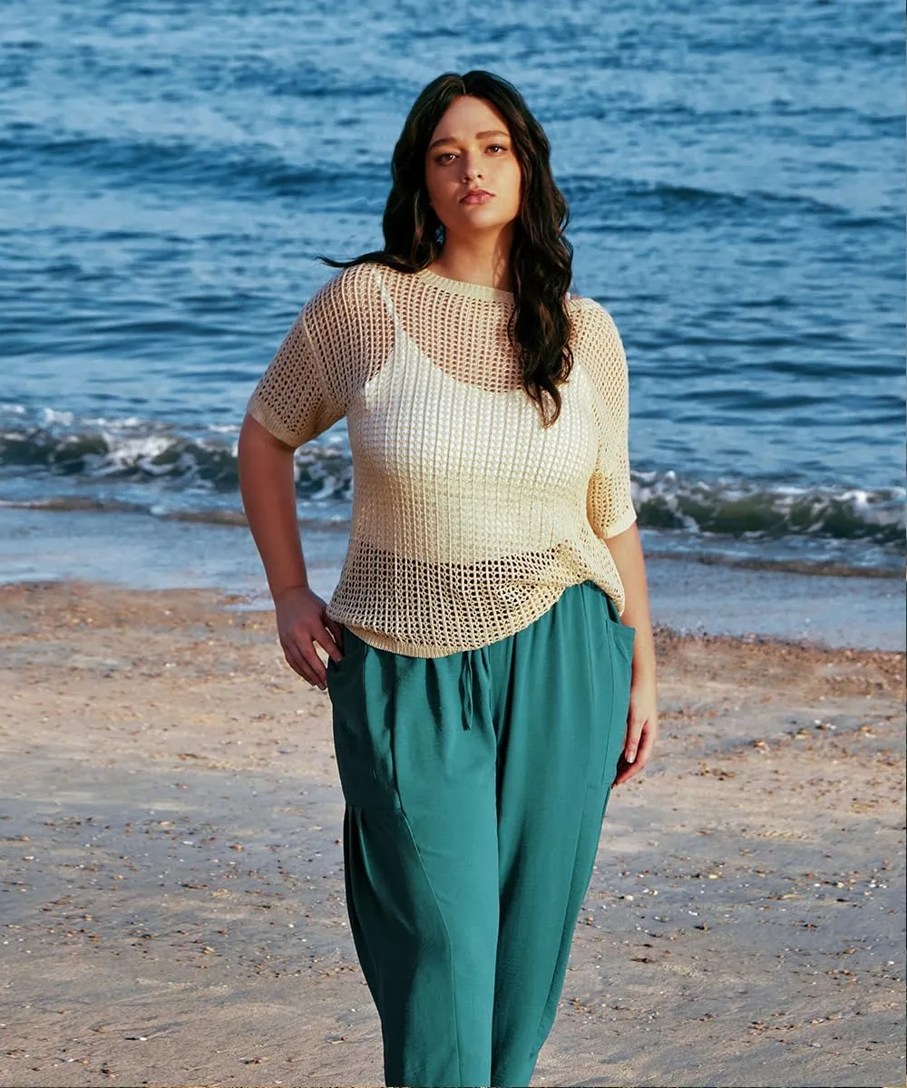 CARCOS Plus Size Pants Womens Summer Palazzo Pants Drawstring Wide Leg Harem Beach Pant with Pockets Vacation Outfits XL-5XL