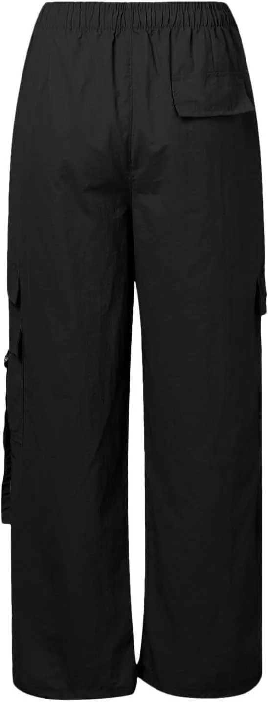 Cargo Pants for Women Summer Wide Leg Pants Elastic High Waist Loose Fit Comfy Casual Trousers with Pockets 2025