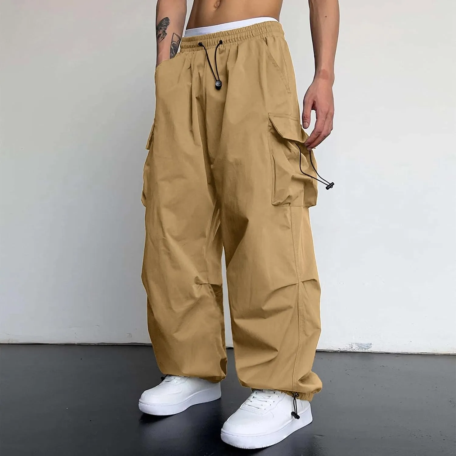 Cargo Pants Men Casual Lightweight Drawstring Waist Pant Hiking Pant Multi Pockets