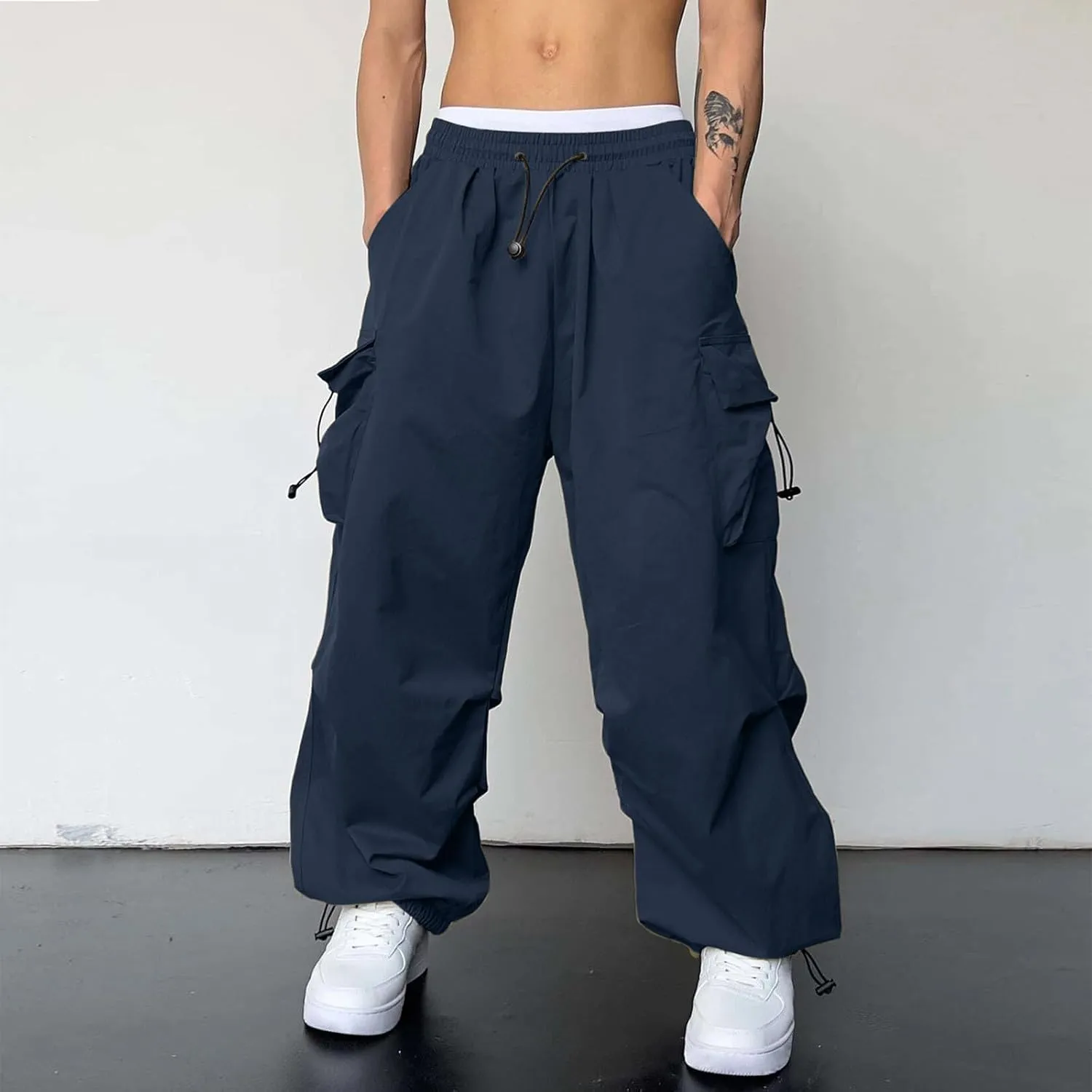 Cargo Pants Men Casual Lightweight Drawstring Waist Pant Hiking Pant Multi Pockets