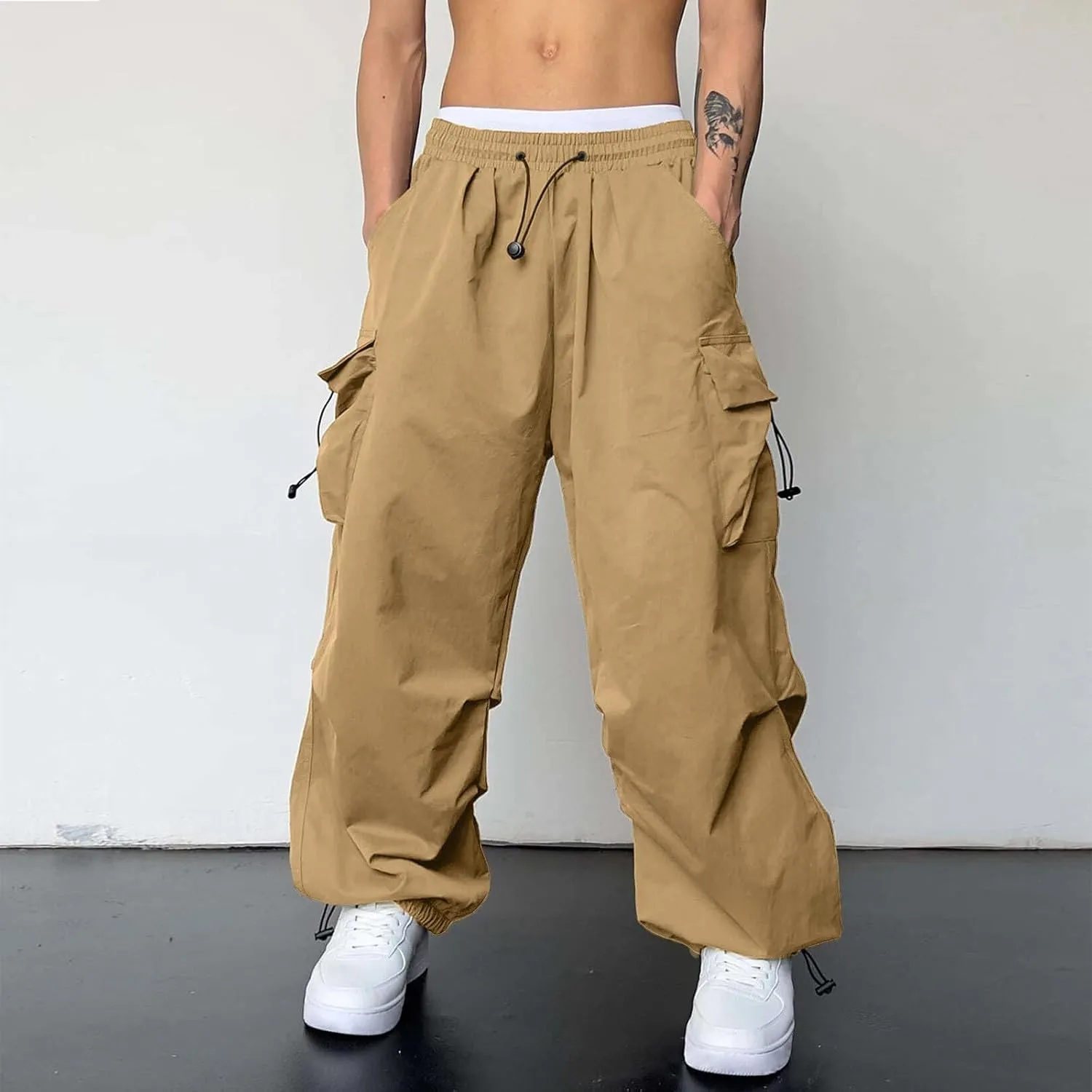 Cargo Pants Men Casual Lightweight Drawstring Waist Pant Hiking Pant Multi Pockets