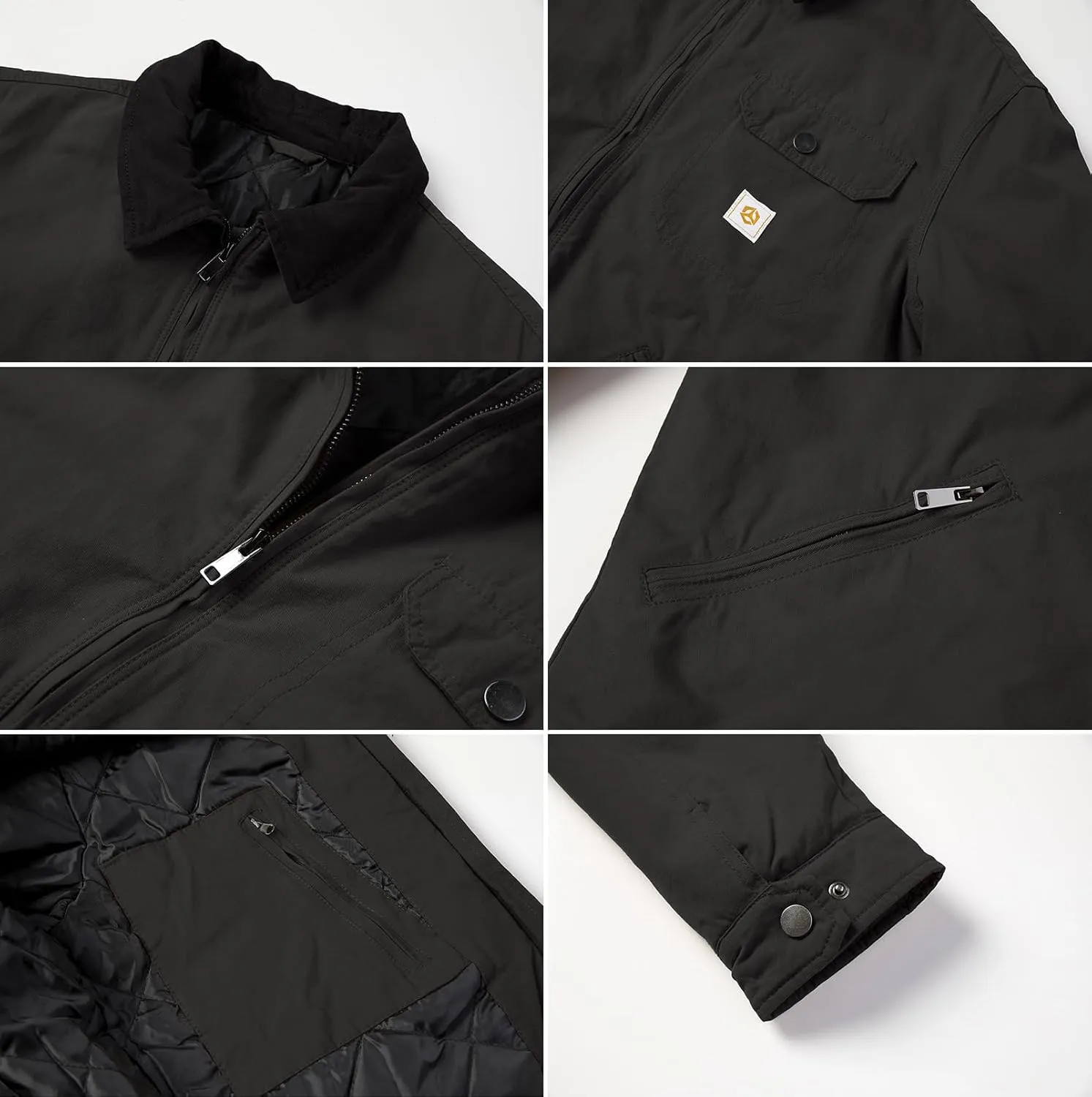CARWORNIC Men's Winter Cotton Jacket Warm Quilted Padded Lined Cargo Work Jacket Regular Fit Casual Lapel Trucker Coat