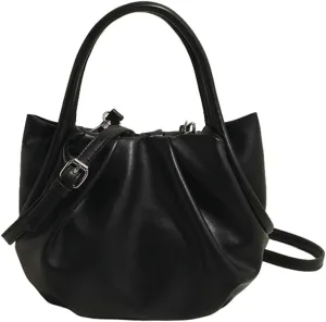 Causal Bucket Bags for Women Versatile Pleated Cross Body Bags with Adjustable Strap Trendy Top-Handle Purse