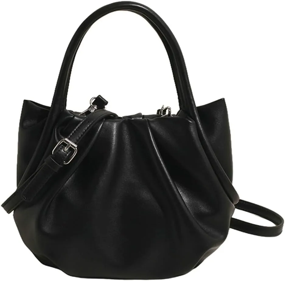 Causal Bucket Bags for Women Versatile Pleated Cross Body Bags with Adjustable Strap Trendy Top-Handle Purse
