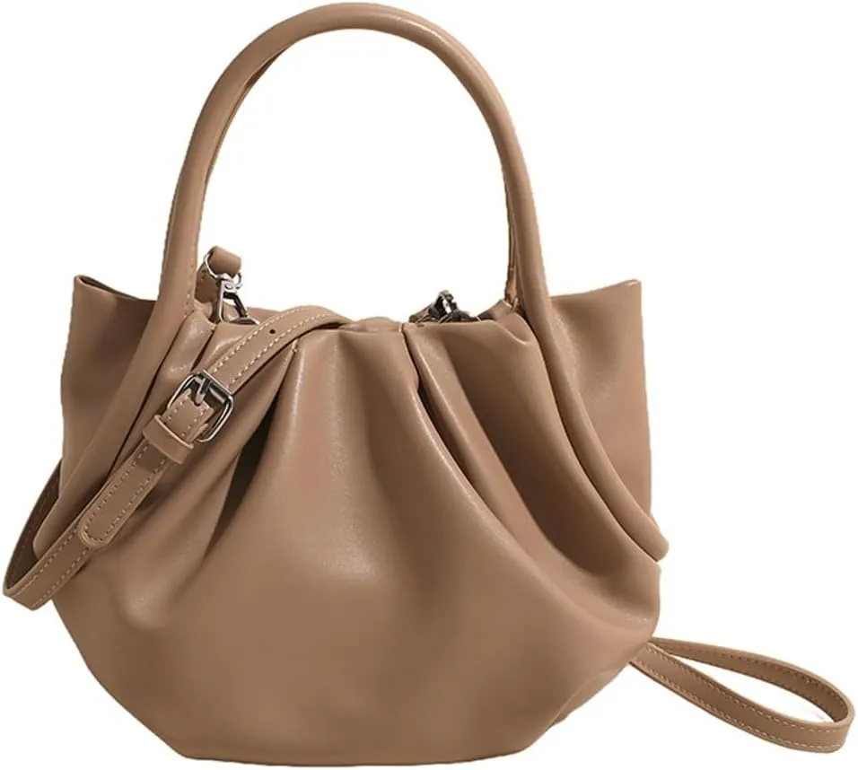 Causal Bucket Bags for Women Versatile Pleated Cross Body Bags with Adjustable Strap Trendy Top-Handle Purse