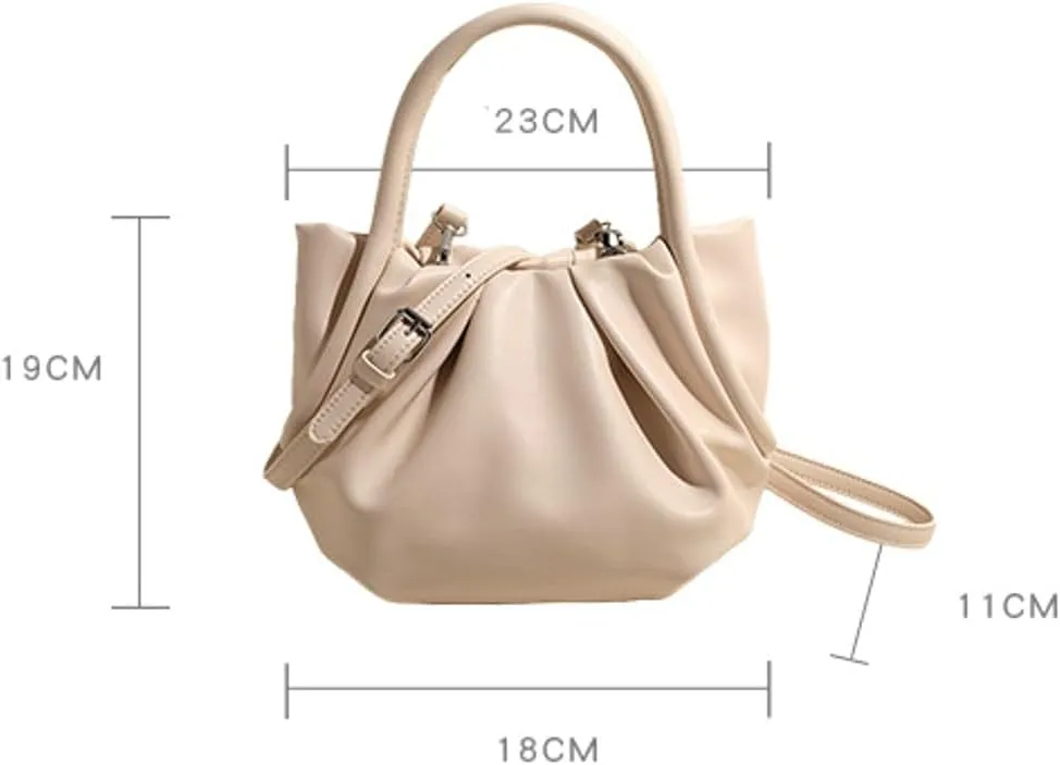 Causal Bucket Bags for Women Versatile Pleated Cross Body Bags with Adjustable Strap Trendy Top-Handle Purse