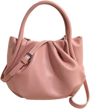 Causal Bucket Bags for Women Versatile Pleated Cross Body Bags with Adjustable Strap Trendy Top-Handle Purse