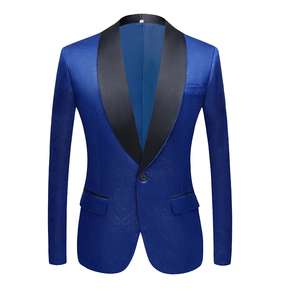 CGSUITS Men's Fashion Luxury Style Jacquard Golden Yellow & Black Tuxedo Blazer Suit Jacket