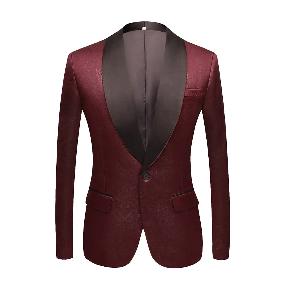 CGSUITS Men's Fashion Luxury Style Jacquard Golden Yellow & Black Tuxedo Blazer Suit Jacket