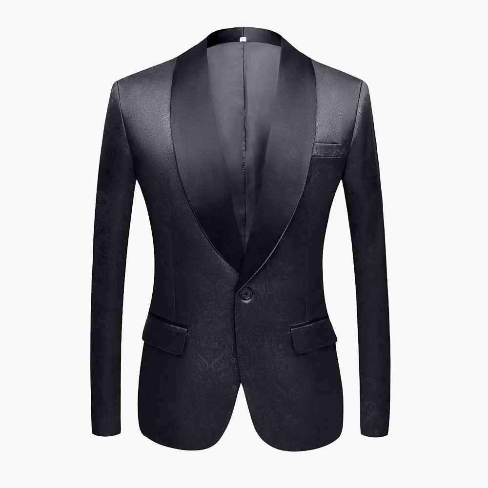 CGSUITS Men's Fashion Luxury Style Jacquard Golden Yellow & Black Tuxedo Blazer Suit Jacket