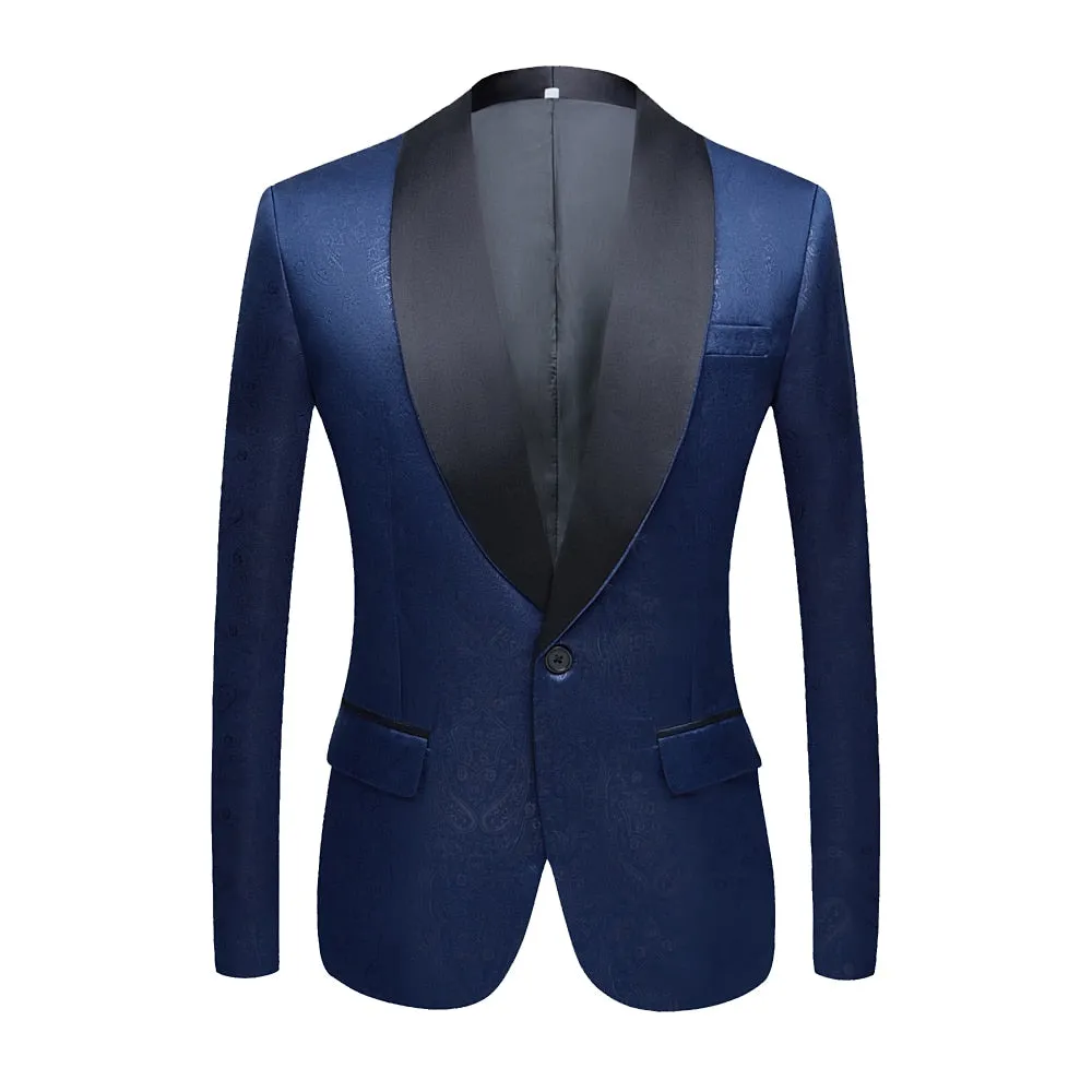 CGSUITS Men's Fashion Luxury Style Jacquard Golden Yellow & Black Tuxedo Blazer Suit Jacket