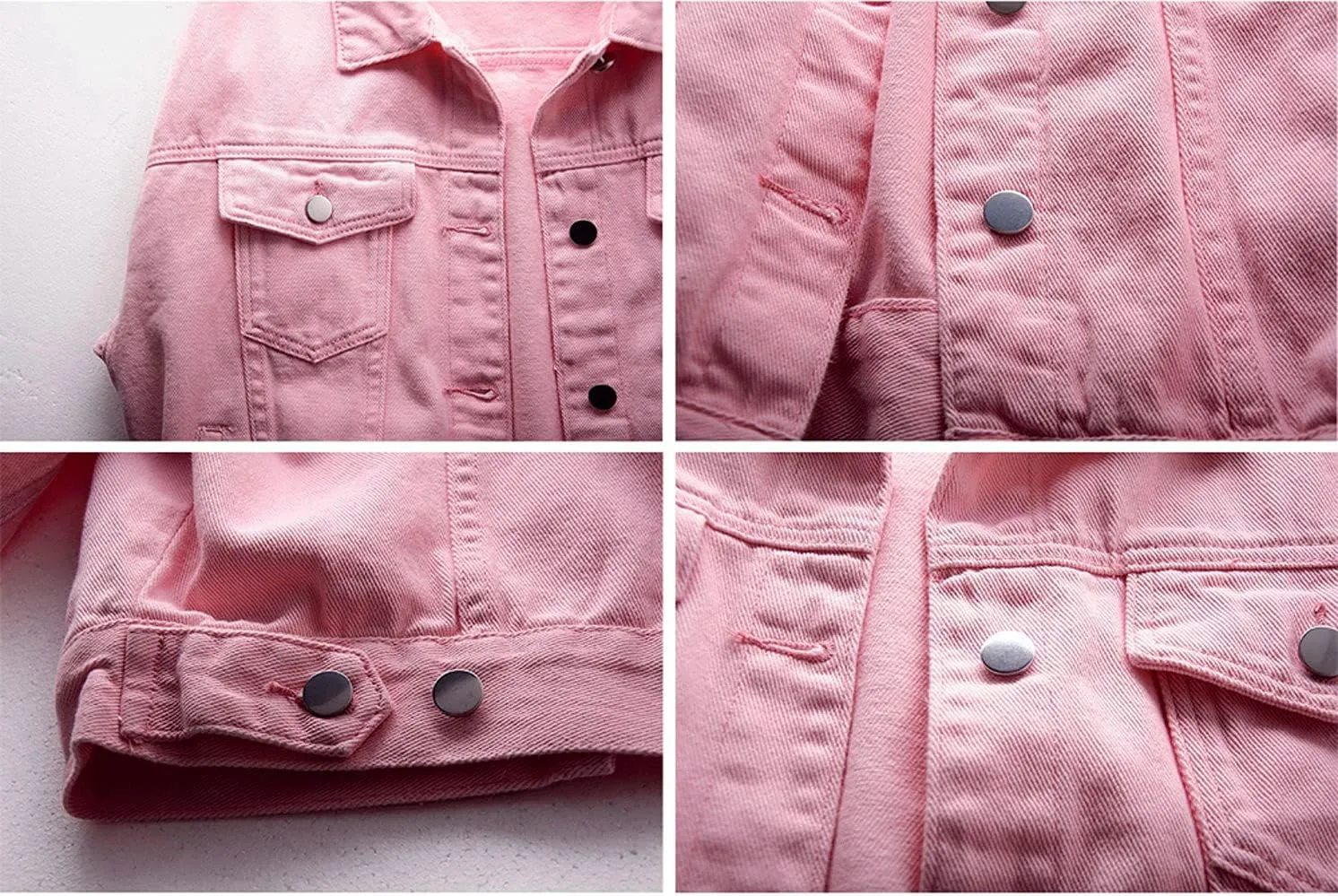 CHARTOU Women's Cute Loose Fit Button Down Long Sleeve Pockets Short Denim Jean Jacket