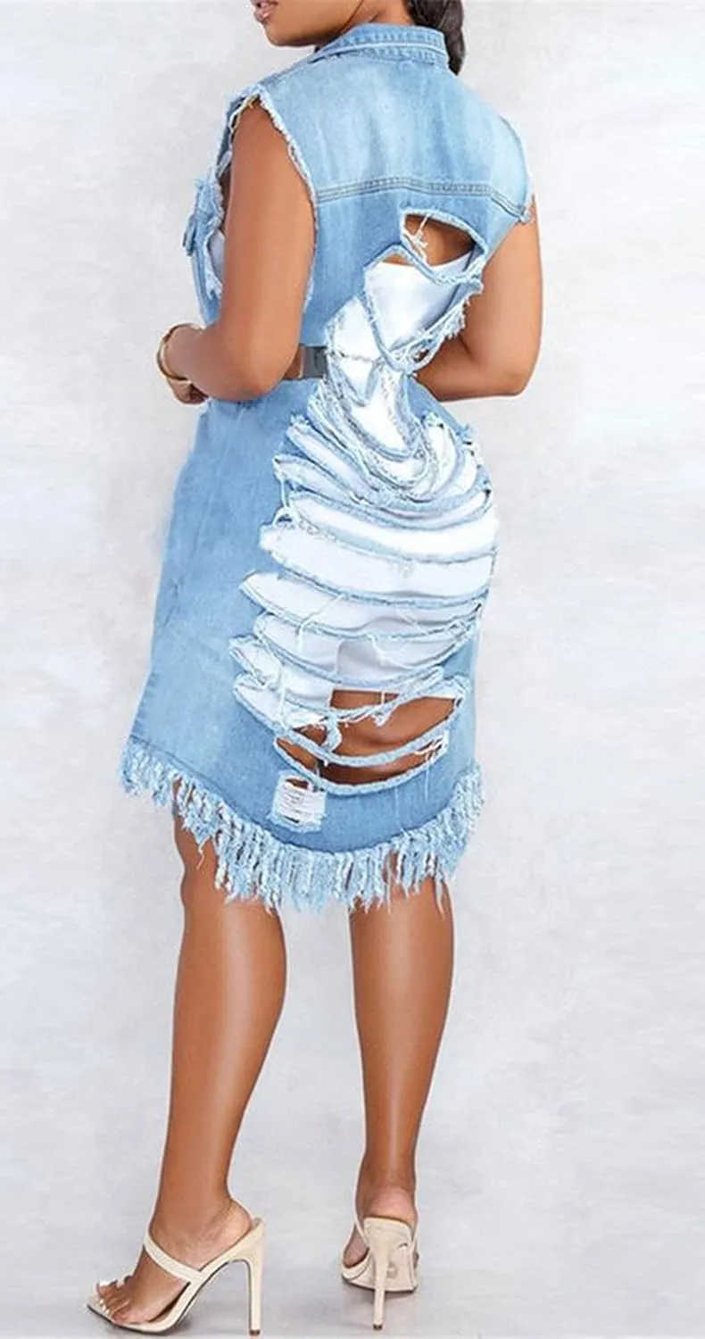 CHARTOU Women's Ripped Sleeveless Denim Vest Distressed Button Down Jean Jacket Outerwear