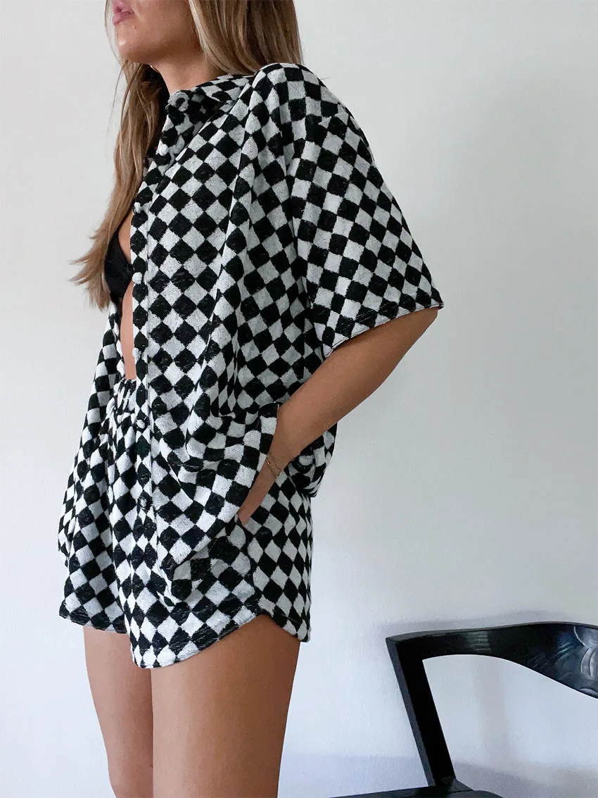 Checkerboard Short Sleeve T-Shirts & Shorts Casual Fashion Suits Wholesale Women'S 2 Piece Sets SON562875