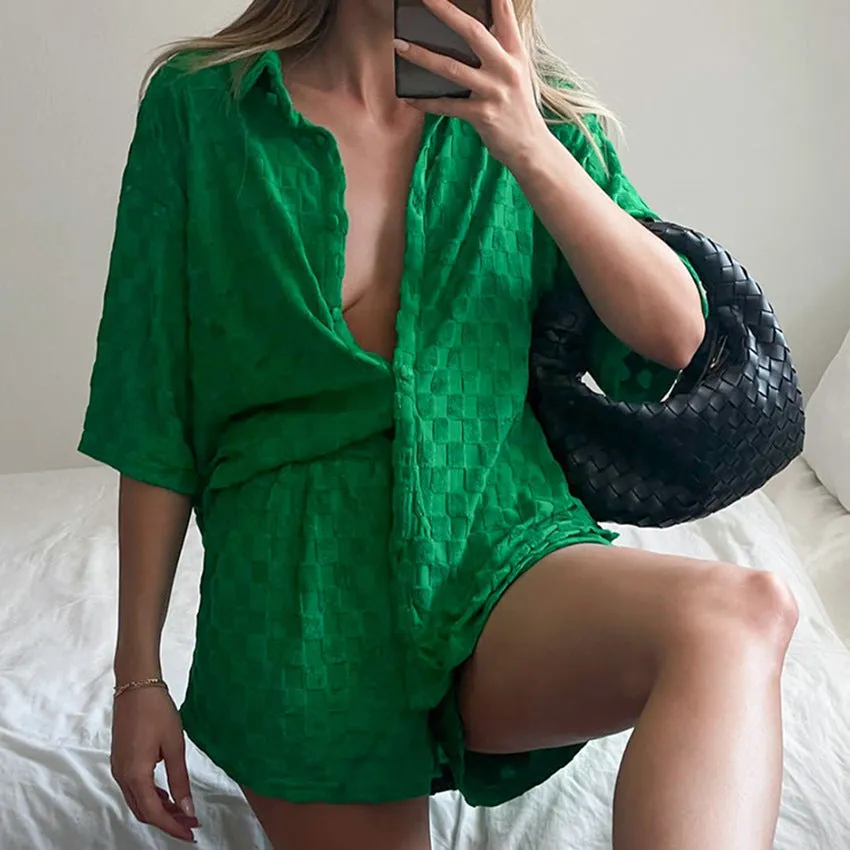 Checkerboard Short Sleeve T-Shirts & Shorts Casual Fashion Suits Wholesale Women'S 2 Piece Sets SON562875