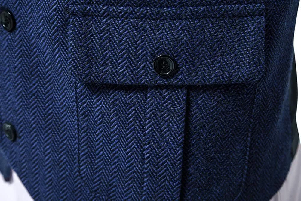 chouyatou Men's Herringbone Tweed Vest Notched Lapel Single Breasted Sleeveless Vest Jacket